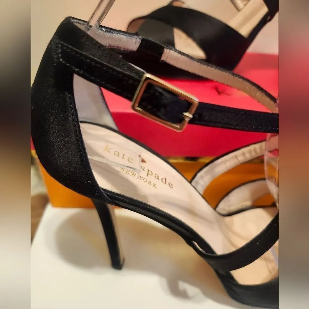 Kate Spade New York Black Satin Strappy Stiletto Sandals Sz.9 Ret. $378 - Picture 3 of 9